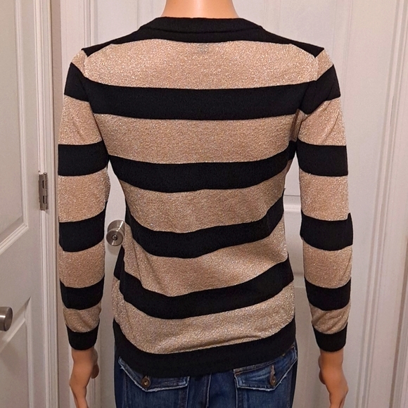 Ann Taylor Button-Down Cardigan Black and Gold Metallic Lightweight Sweater - Picture 4 of 6